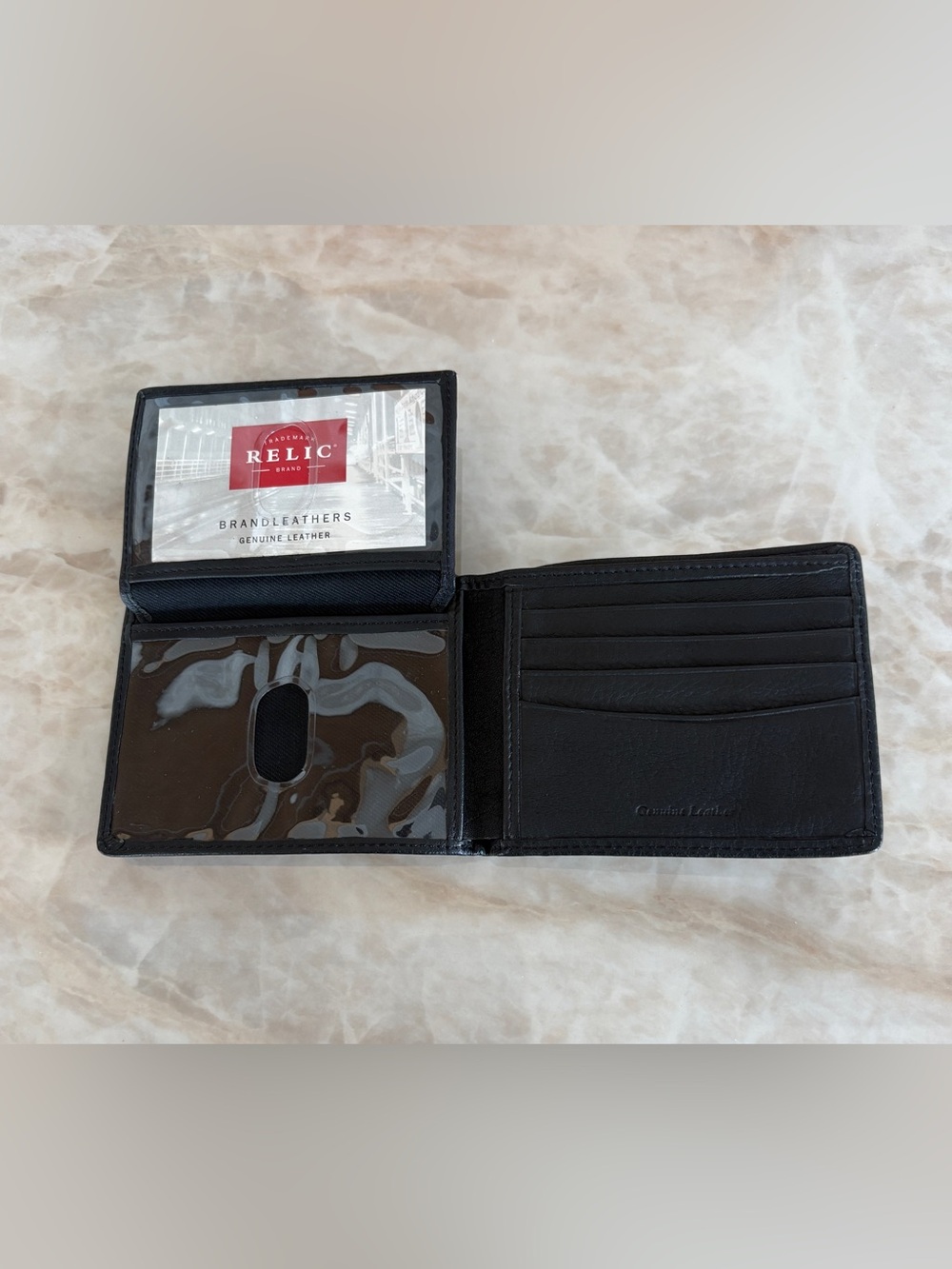 Relic Black Leather Men's Bi-Fold Wallet with ID Window
